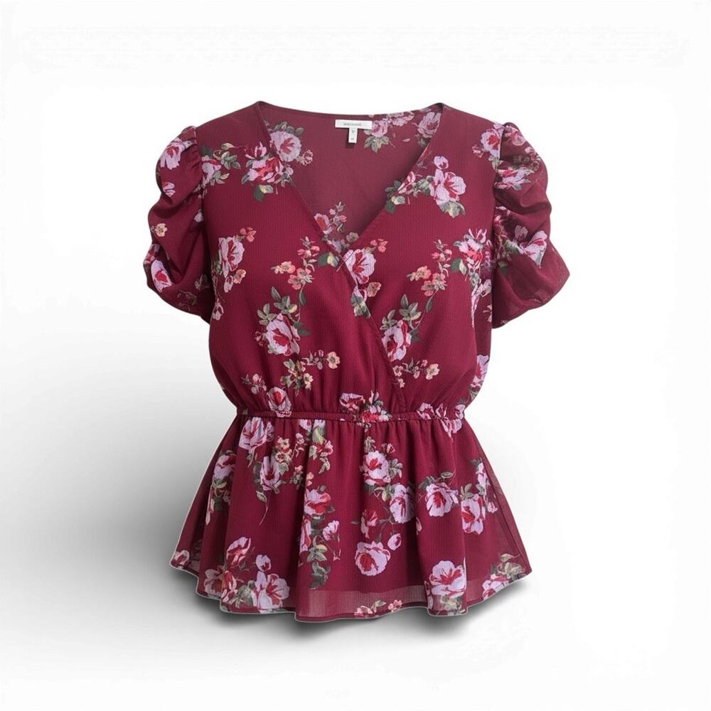 New Maurices Floral Burgundy Peplum Blouse Career Feminine Fairy Plus Size 2X